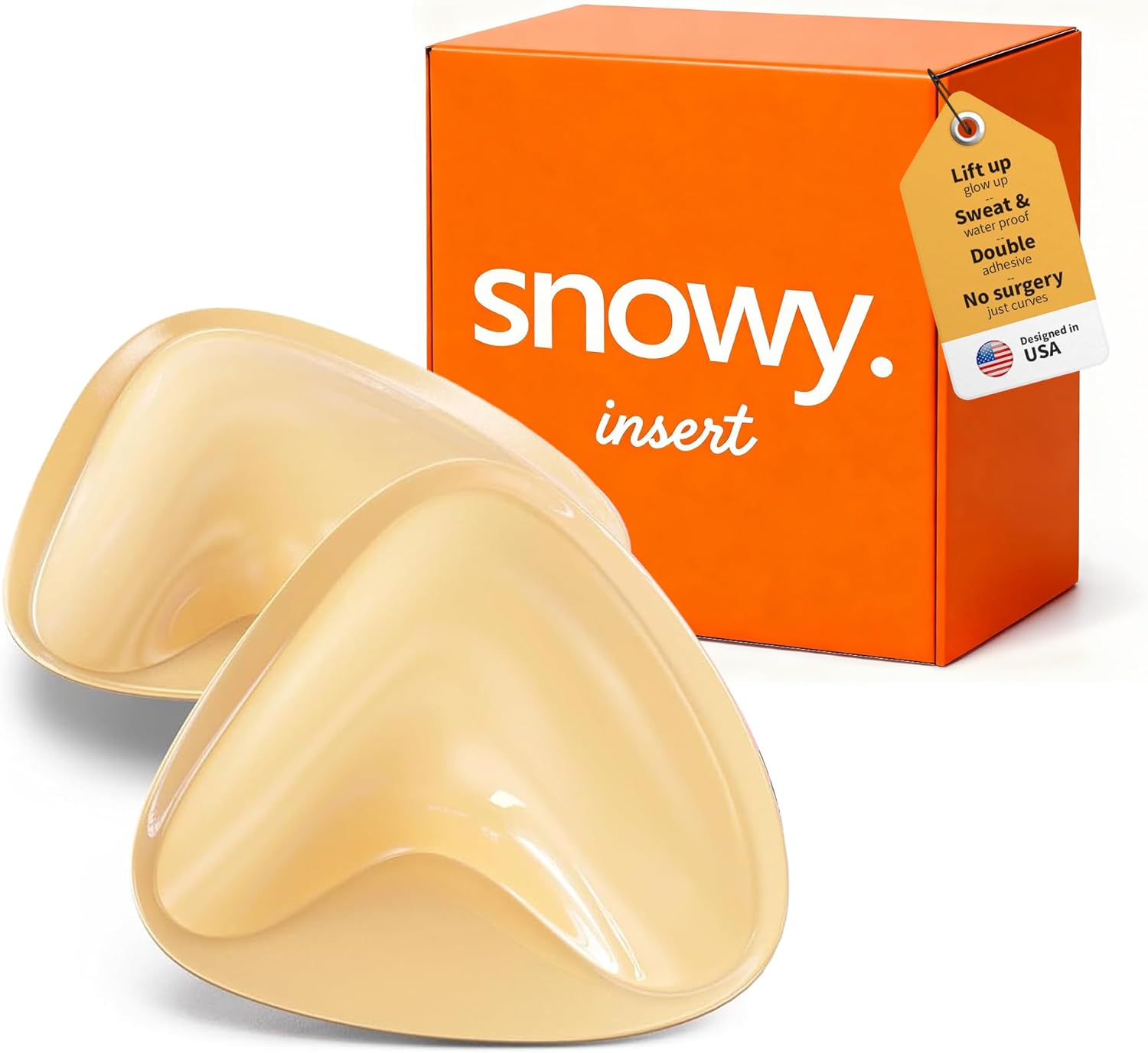 Snowy Insert: Double Sided Push Up Bra Pads | Reusable Waterproof Sticky Inserts for Strapless & Backless Dress for Women