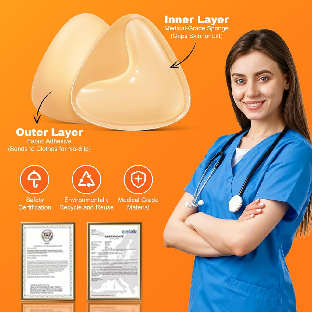 Snowy Insert: Double Sided Push Up Bra Pads | Reusable Waterproof Sticky Inserts for Strapless & Backless Dress for Women