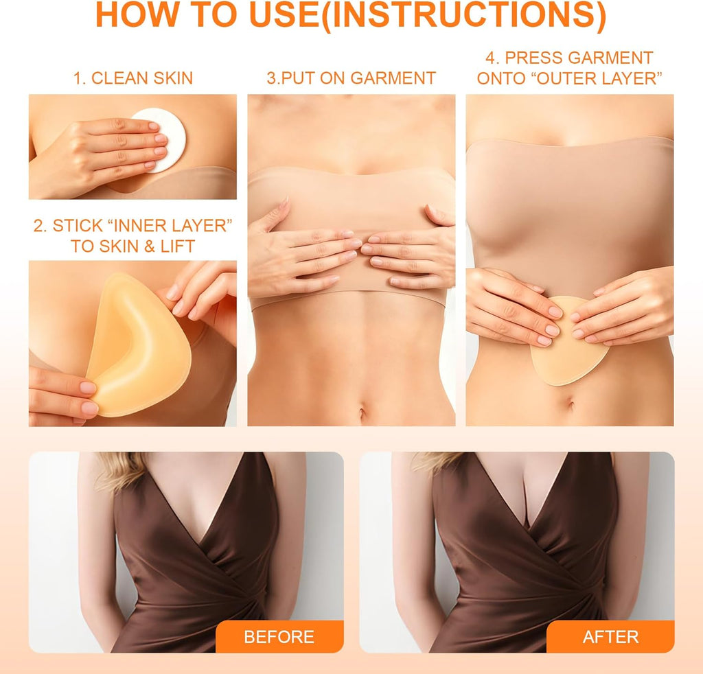 Snowy Insert: Double Sided Push Up Bra Pads | Reusable Waterproof Sticky Inserts for Strapless & Backless Dress for Women