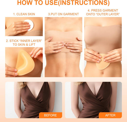Snowy Insert: Double Sided Push Up Bra Pads | Reusable Waterproof Sticky Inserts for Strapless & Backless Dress for Women